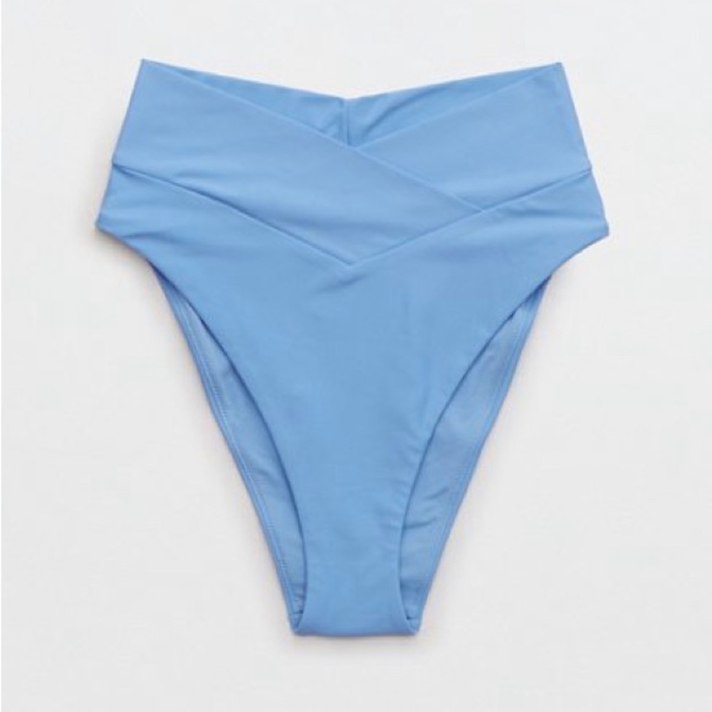 Aerie Crossover High Cut Cheeky Bikini Bottom Light Blue